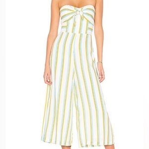 Amanda Uprichard Lincoln Satin Strapless Striped Straight Leg One Piece Jumpsuit